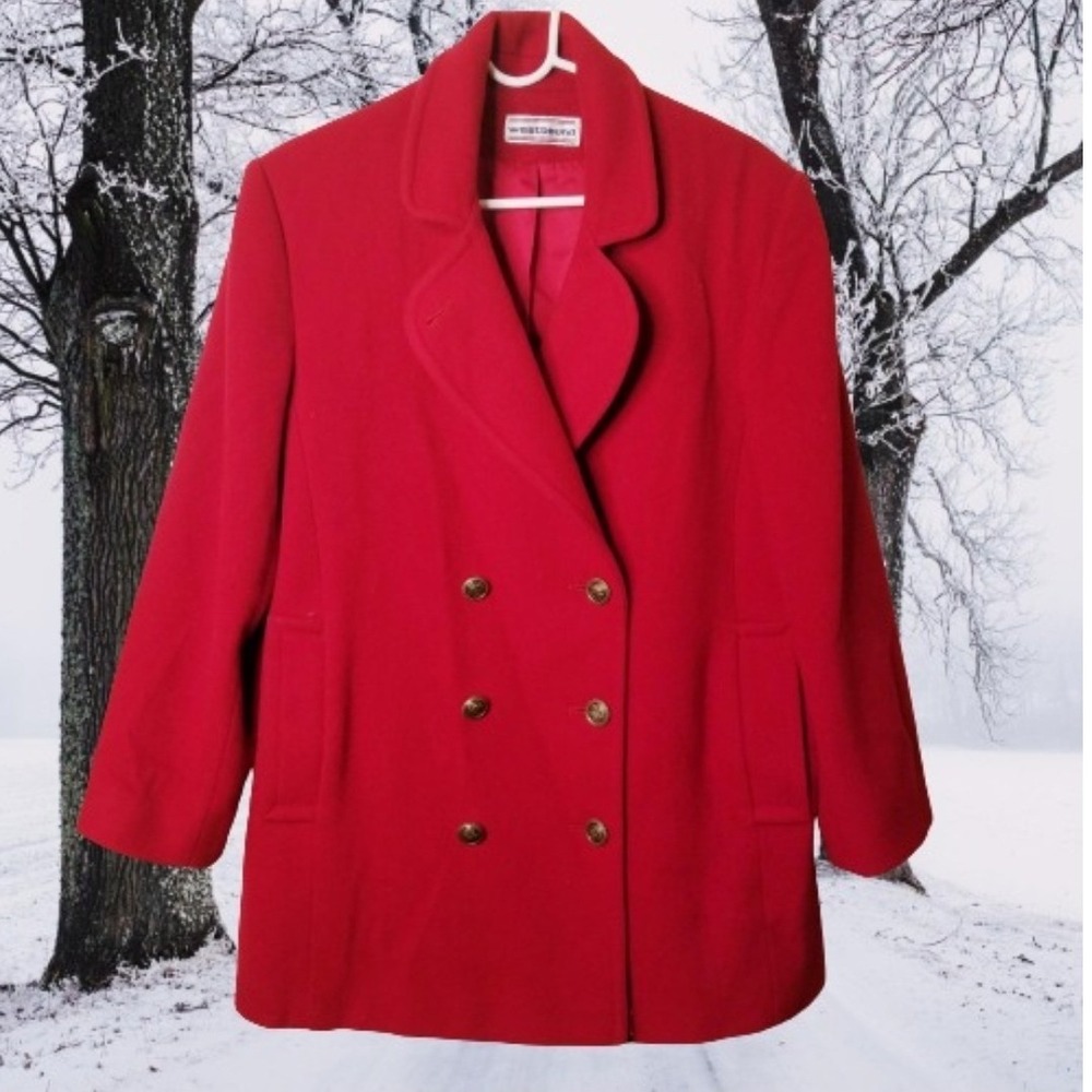 Westbound Red 100% Merino Wool Double Breasted Pea Coat 12 Vtg Academia Holiday
